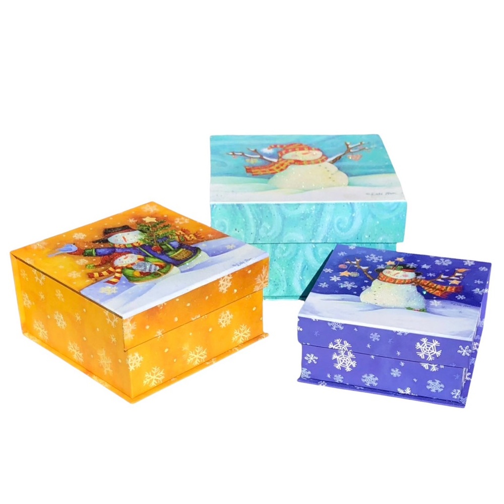 Seasonal Packaging Merry Snowman Decorative Nesting Gift *Boxes, 3 pc